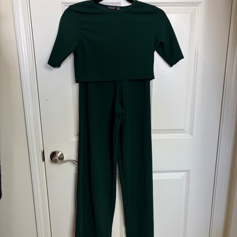 Nasty Gal Collection Forest Green 2 Piece Set Crop Top Wide Leg Pants Size 4